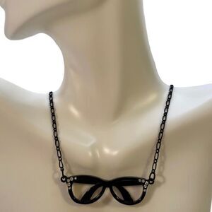 Black Glasses Necklace w/ rhinestone accents.